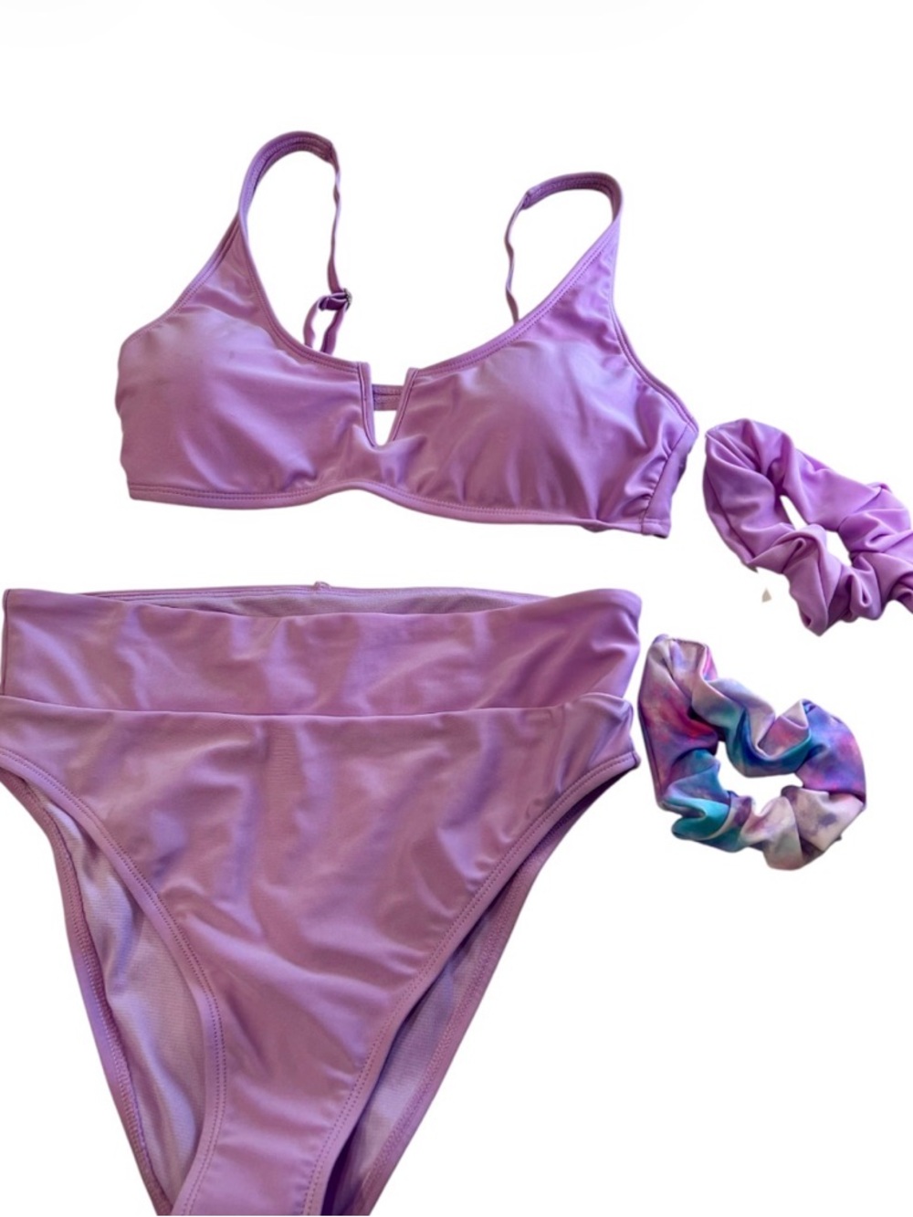 Lilac Two-Piece Bikini Set with Scrunchies NWT